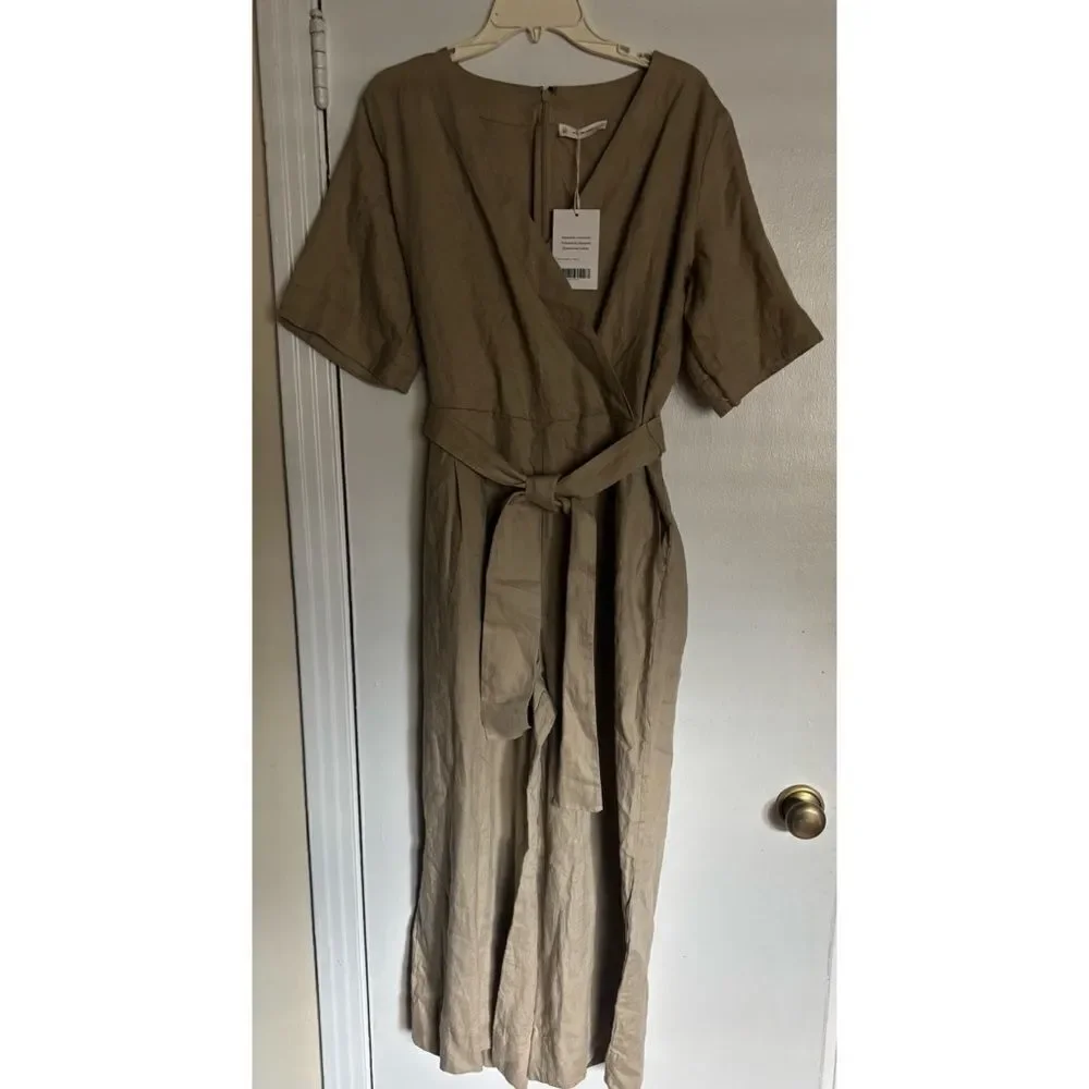 EVERLANE The Wrap Jumpsuit in Linen Trench Coat Khaki Size 6 / NWT